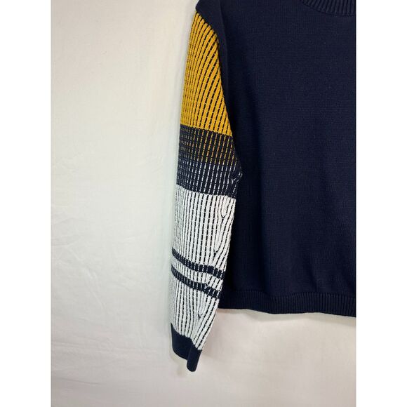 Cable Stitch Women's Cotton Cable Knit Pullover Contrast Sleeves Size XL - Picture 2 of 5